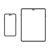 Set of template smartphone and tablet. White screen on portable device. Mockup gadget with empty, blank screen. Vector