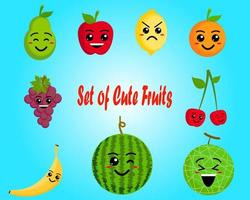 set of cute expressive fruits vector