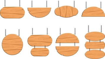 Colgar varios tablones de madera con forma redonda, aptos para pautas y anuncios vector