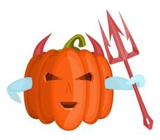 evil devil pumpkin with a pink trident made vector