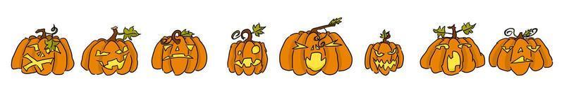 funny pumpkins on a white background doodle vector