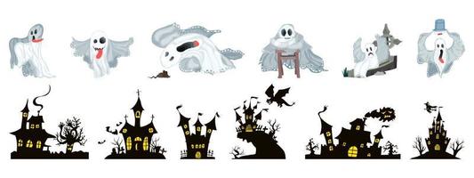 una selección de halloween. fantasmas y castillos vector