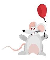 funny mouse with a balloon. illustration flat