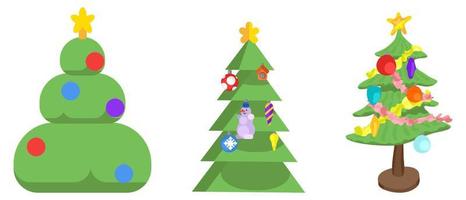 set of christmas trees festive decor vector