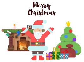 Santa Claus near the fireplace and Christmas tree vector