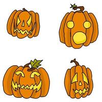 four evil pumpkins orange doodles for holiday vector