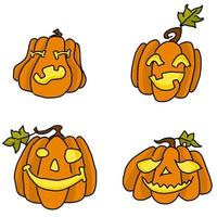 cuatro calabazas malvadas naranja halloween pegatinas vector