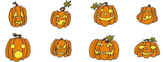 funny orange pumpkins with faces a selection vector