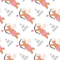 Seamless valentines pattern with cupid.Festive pattern for Valentine's Day. Happy Valentines Day.Pattern for wrapping paper, scrapbooking, wall paper, fabric. White background vector