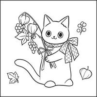 coloring page cat work lineart for kids cute illustration clipart vector