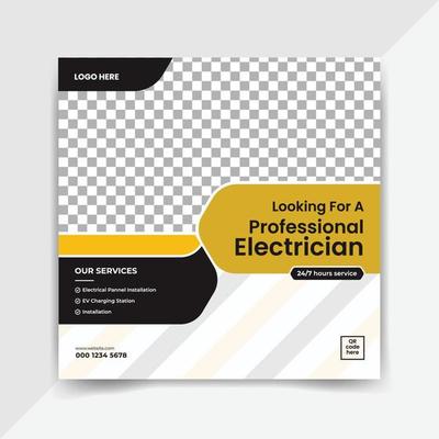 Electrician services social media post or Professional Electrician square banner template