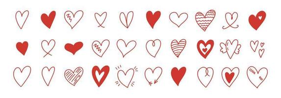 Doodle conjunto de bocetos de corazones. varios diferentes iconos de corazón dibujados a mano colección de amor aislado sobre fondo blanco. símbolo del corazón rojo para el día de san valentín. vector