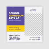 School admission social media post or web banner design pro vector