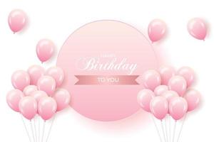 Happy Birthday with pink balloons and pink background vector