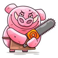 Revolt of farm animals. Angry pig trying protect itself. Piggy and butcher characters is reversed. Vector flat