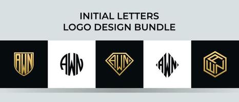 letras iniciales awn logo diseños paquete vector