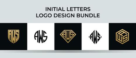 Initial letters AWS logo designs Bundle vector