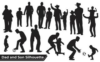 Collection of Father and son or dad and baby Silhouettes in different poses set vector
