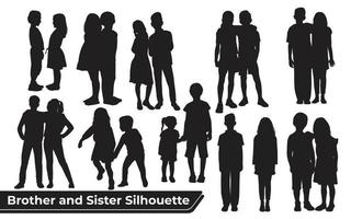 Collection of Brother and Sister Silhouettes in different poses set vector