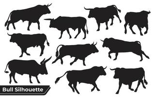 colección de silueta de toro en diferentes poses vector