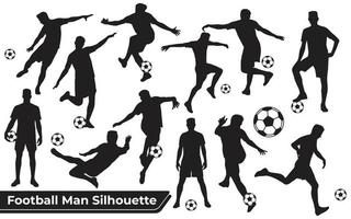 Colección de siluetas de deportes de fútbol en diferentes posiciones. vector