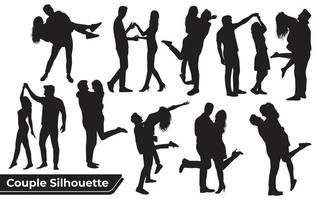 Collection of Romantic Couple silhouettes in different poses vector