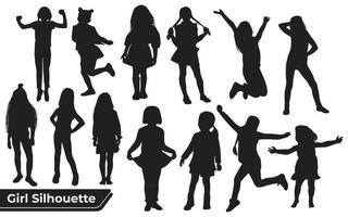 Collection of Young Girl silhouettes in different positions vector