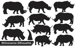 Colección de silueta de rinoceronte animal en diferentes poses. vector