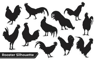 Colección de silueta de gallo animal en diferentes poses. vector