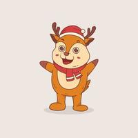 Cute little reindeer with santa hat giving a surprise vector