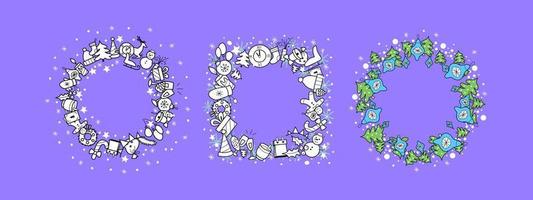 christmas frames on a purple background with place for text. set of icons for the new year vector