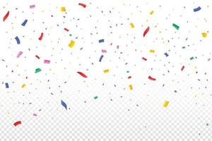 Colorful party tinsel and confetti falling. Confetti vector for festival background. Colorful confetti falling isolated on transparent background. Carnival elements. Birthday celebration.