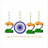 2022 Happy new year. Happy new year Indian flag. Indian happy new year. 2022 India. 3D India 2022. 3D, 2022 Happy new year. Yellow, white, green, and blue color happy new year design with calligraphy. vector