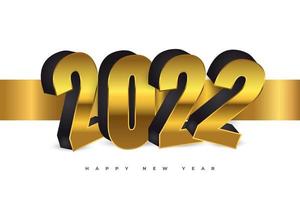 Feliz año nuevo 2022 diseño de pancarta o póster con números de lujo 3d en estilo negro y dorado. Plantilla de diseño de celebración de año nuevo para volante, póster, folleto, tarjeta, pancarta o postal vector