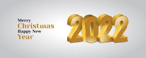 Elegante diseño de banner de año nuevo 2022 con estilo de números de oro 3d. Plantilla de diseño de celebración de año nuevo para volante, póster, folleto, tarjeta, pancarta o postal vector