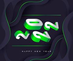 2022 Banner or Poster Design with 3D Numbers in White and Green Gradient on Black Wavy Background. New Year Celebration Design Template for Flyer, Poster, Brochure, Card, Banner or Postcard vector