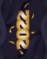 Happy New Year 2022 Banner or Poster with Golden Numbers and Confetti. 2022 Logo or Symbol. Holiday Vector Illustrations