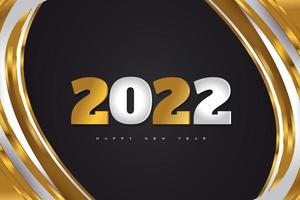 Happy New Year 2022 Banner or Poster Design with Silver and Gold Numbers on Black Background. 2022 Logo or Symbol. Holiday Vector Illustrations
