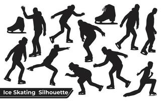 Collection of ice skating silhouettes in different positions vector