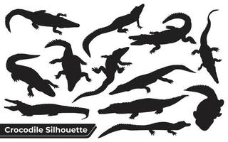 Collection of crocodile Silhouette in different poses vector