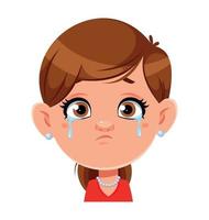 Face expression of pretty woman, crying vector