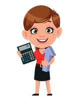 Cartoon business woman with arrow and calculator vector