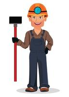 Miner man, mining worker. Cartoon character vector