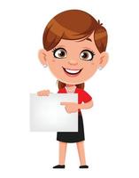 Cartoon business woman holding blank placard vector