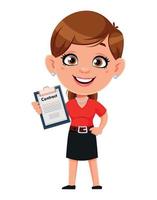 Cartoon business woman holding contract vector