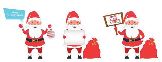 Set of smiling Santa Claus, three poses vector