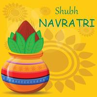 Happy Navratri greeting card. Pot with coconut on beautiful abstract background. vector