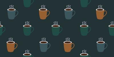Coffee Mug With Steam Seamless Pattern Blue Navy Background vector