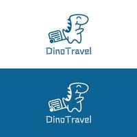 Logo design with the shape of a cute dinosaur character carrying a travel bag. Suitable for tour and travel business vector