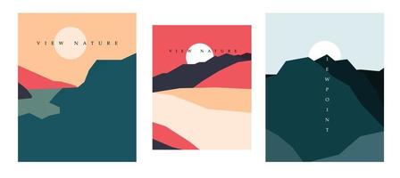 Natural landscape poster Abstract Geometric Mountain And Wave Banner Travel vector illustration postcard and adventure flyer with natural curve shape.